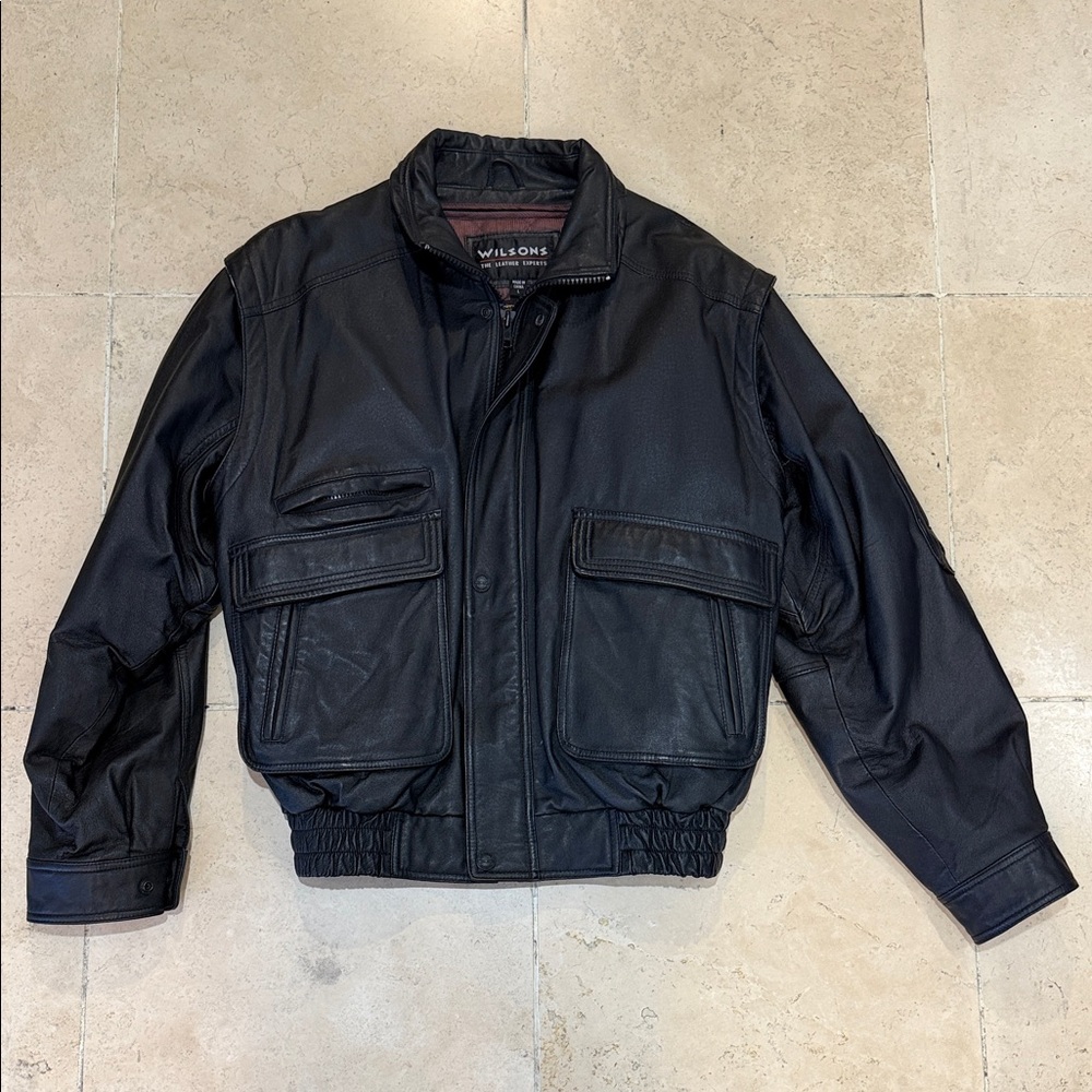 Vintage Wilsons Leather Midnight Insulated Black Bomber Jacket